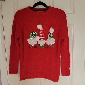 Poof! Festive Red Sweater with Gnome Trio